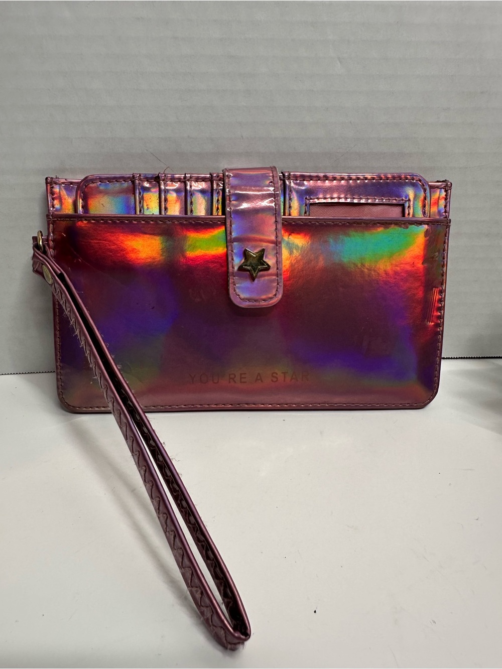 Iridescent Pink Star Wristlet Wallet
